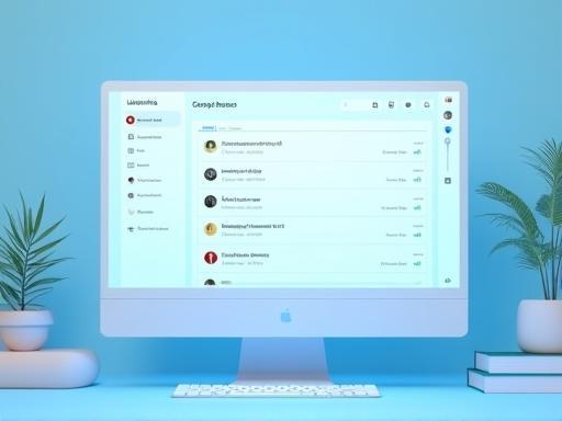 Digital representation of an online learning platform interface with user profiles and courses